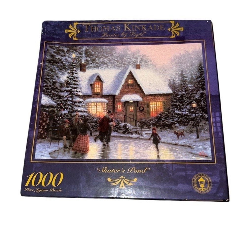 Ceaco Thomas Kinkade Skater's Pond 1000 Piece Jigsaw‎ Puzzle Winter Scene NIB